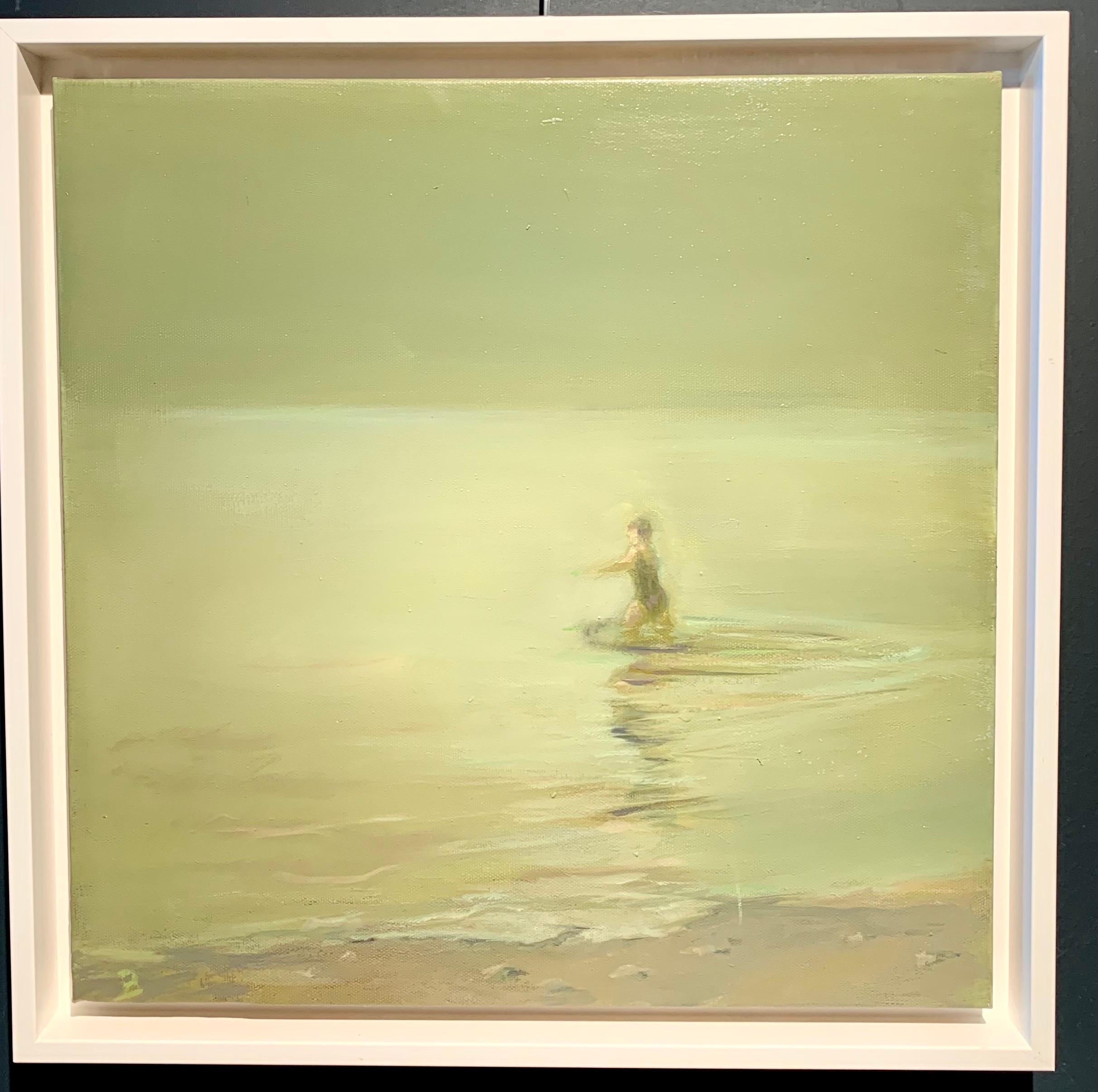 Birgitte Likke Madsen Landscape Painting - "Dive into the sea" Mediterranean, swimming, Sea, Green, Oil cm. 40 x 40