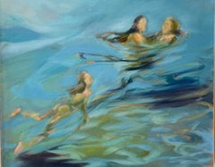 "Movements in the water" Oil cm. 55 x 45 2022 Water, Swimmers, blue, light blue