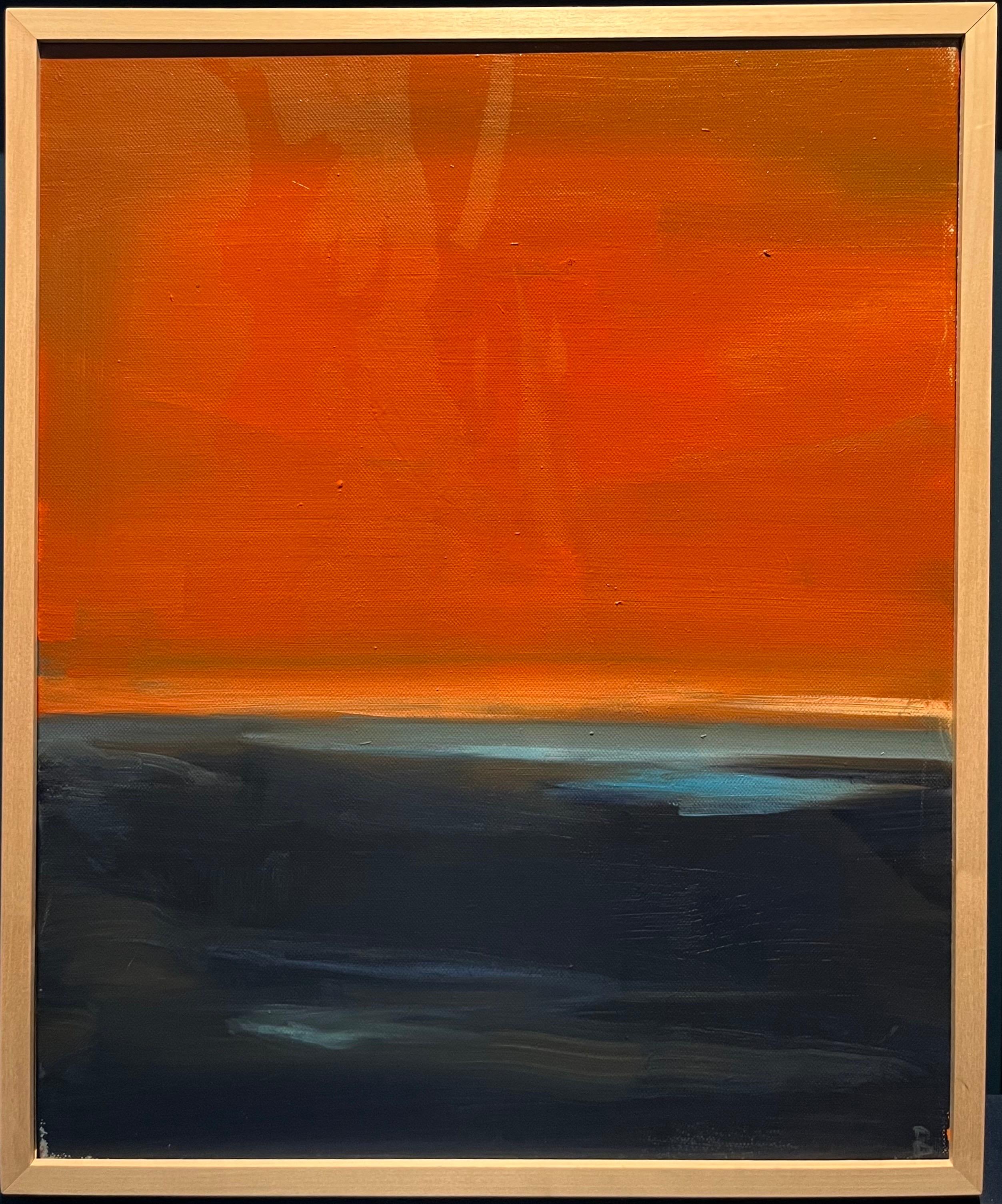 Birgitte Likke Madsen Abstract Painting – „Paesaggio arancione e blu“ cm. 45 x 55  2022