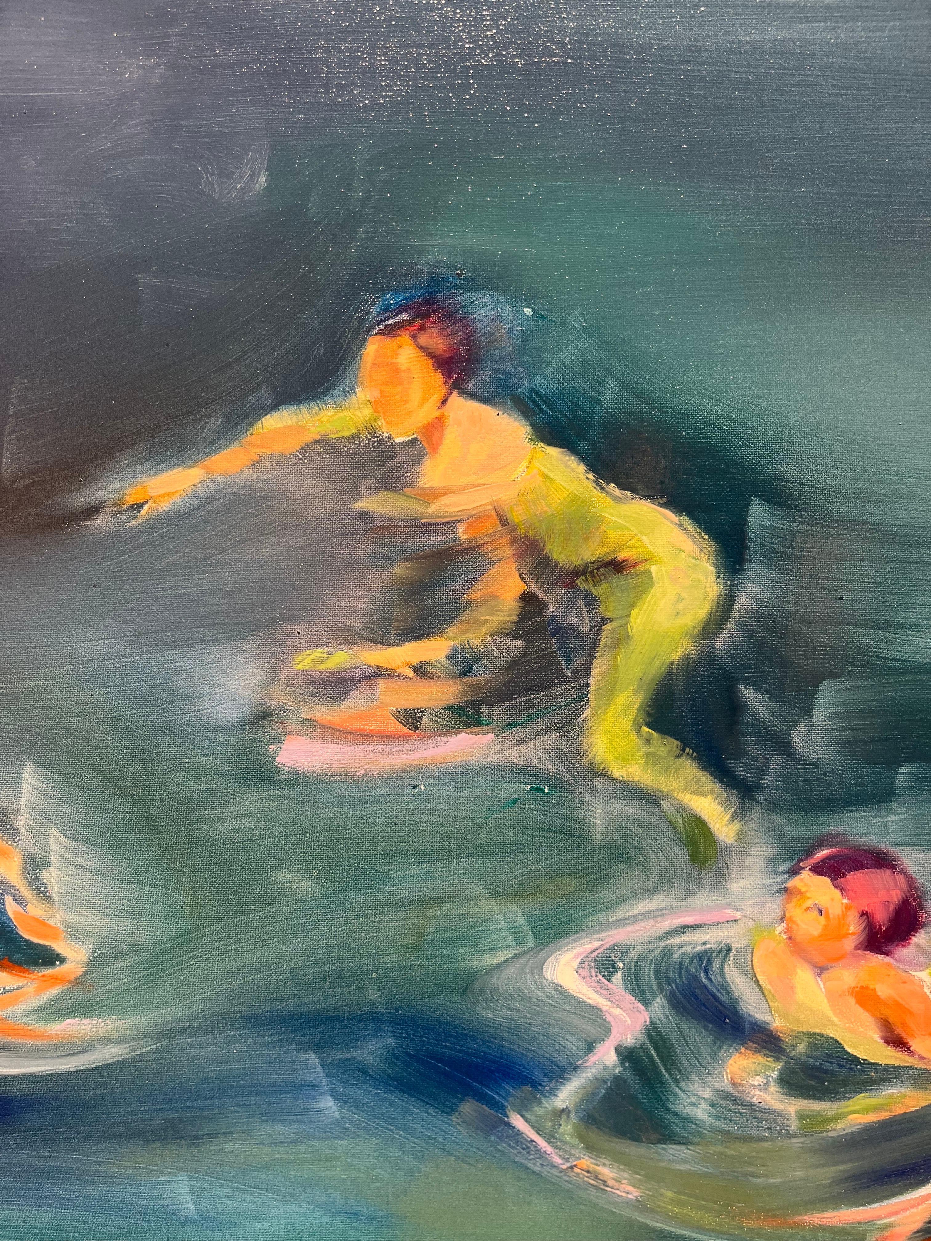 „Swimmers“ Öl auf Karvanen cm. 100 x 100 (Zeitgenössisch), Painting, von Birgitte Likke Madsen