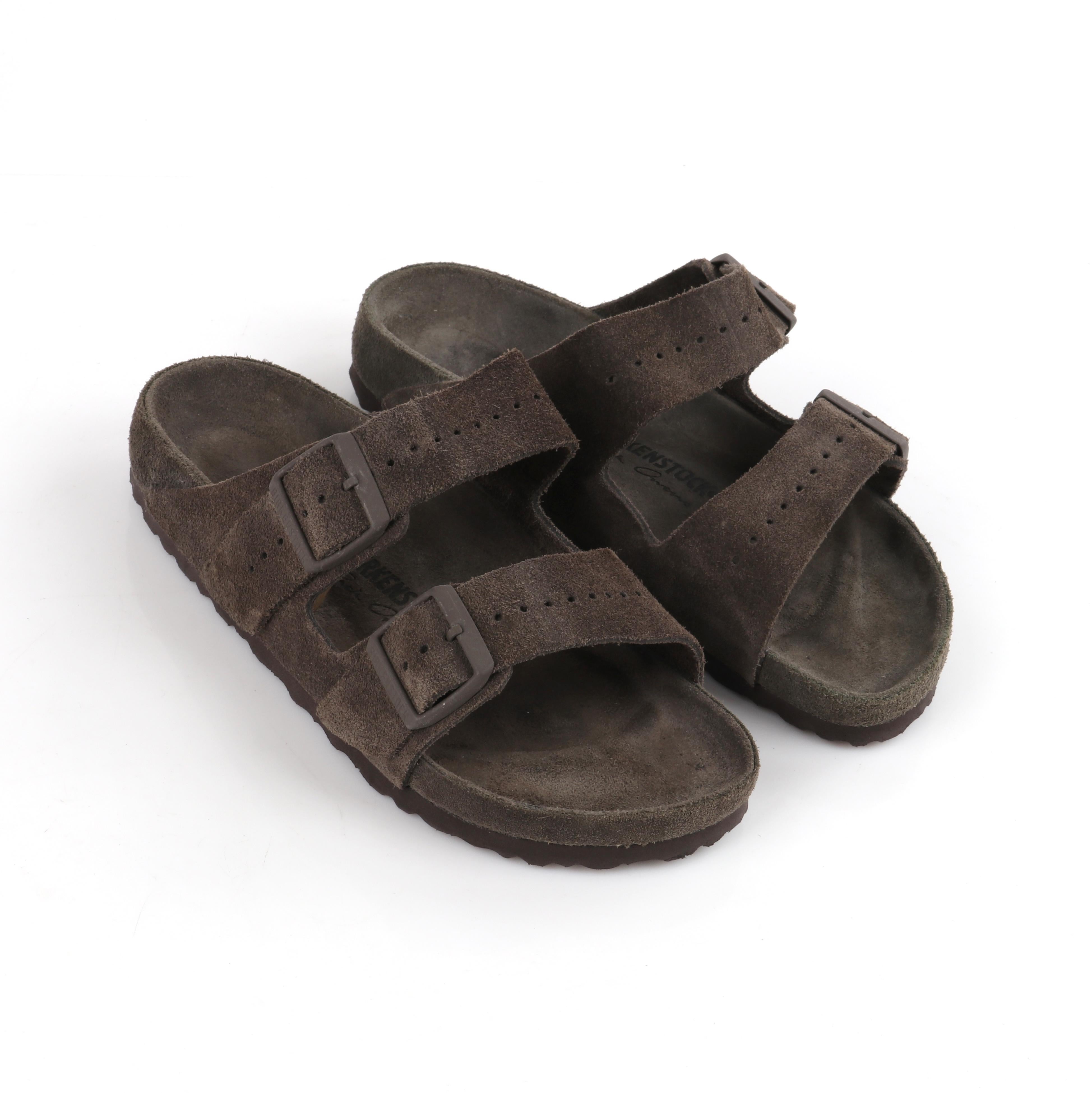 BIRKENSTOCK Rick Owens Two Strap Arizona Soft Suede “Velour Dust” Green Sandals  In Good Condition In Thiensville, WI