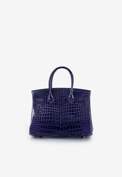 Birkin 25 in Bleu Encre Porosus Crocodile Leather with Gold Hardware