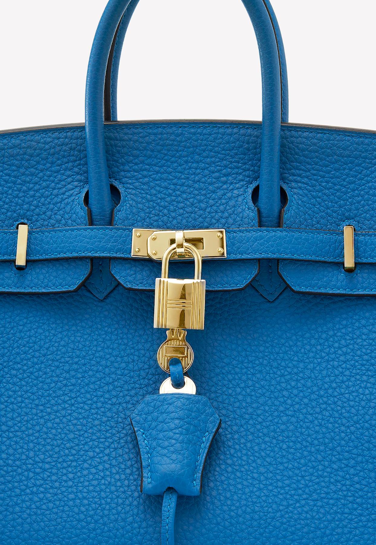 Birkin 25 Top Handle Bag in Bleu Zanzibar Togo with Gold Hardware In New Condition For Sale In Kuwait City, KW
