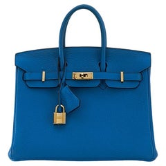 Birkin 25 Top Handle Bag in Bleu Zanzibar Togo with Gold Hardware