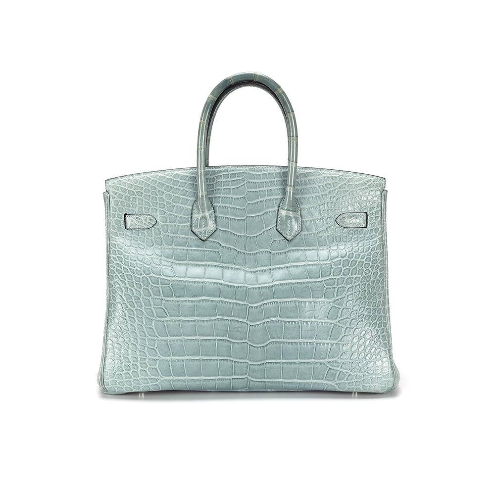 Gray Birkin 35 Ciel Alligator 