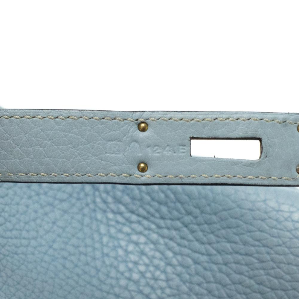 Birkin 35 in blue leather For Sale 5