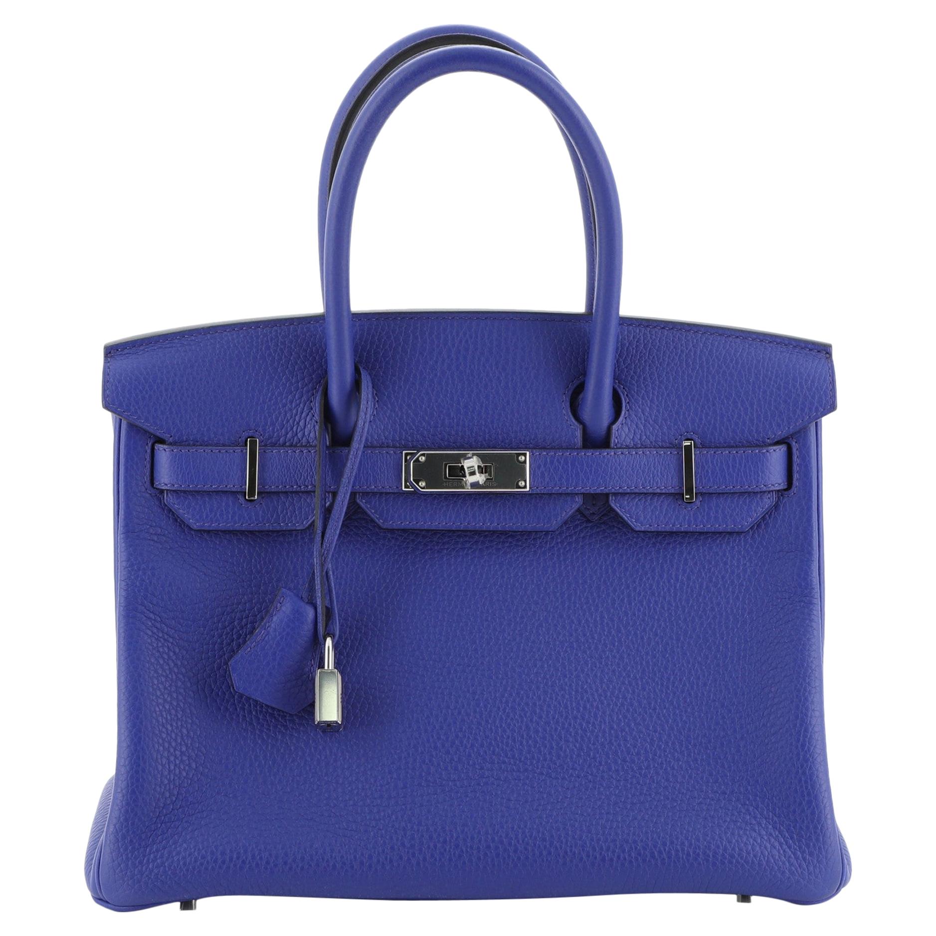 Birkin Handbag Bleu Electrique Clemence with Palladium Hardware 30 at ...