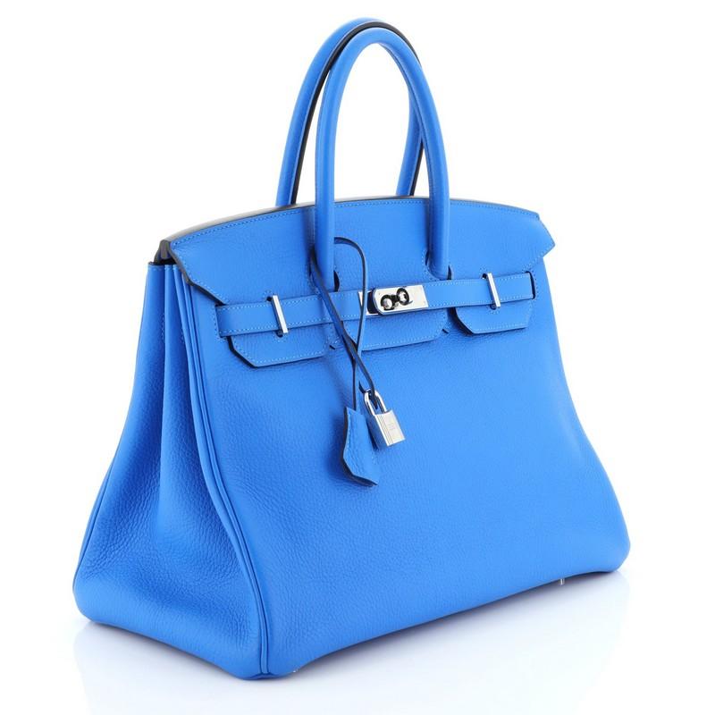 Blue Birkin Handbag Bleu Hydra Clemence with Palladium Hardware 35