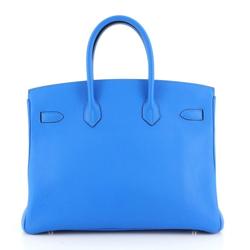 Birkin Handbag Bleu Hydra Clemence with Palladium Hardware 35 In Good Condition In NY, NY