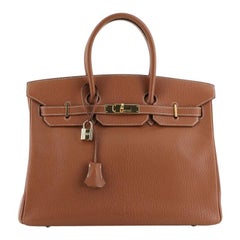 Birkin Handbag Cognac Chevre de Coromandel with Gold Hardware 35