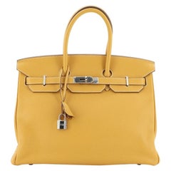 Birkin Handbag Moutarde Clemence with Palladium Hardware 35