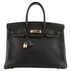 Birkin Handbag Noir Ardennes with Gold Hardware 35