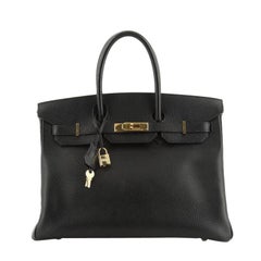 Birkin Handbag Noir Ardennes with Gold Hardware 35