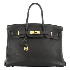 Birkin Handbag Noir Clemence with Gold Hardware 35