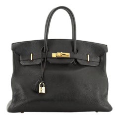 Birkin Handbag Noir Clemence with Gold Hardware 35