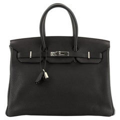 Birkin Handbag Noir Clemence with Palladium Hardware 35