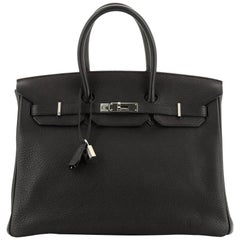 Birkin Handbag Noir Clemence with Palladium Hardware 35