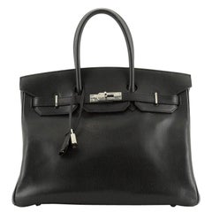 Birkin Handbag Noir Veau Grain Lisse with Palladium Hardware 35