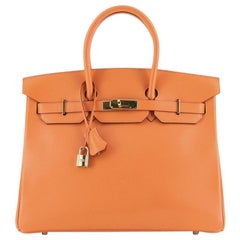 Birkin Handbag Orange H Gulliver with Gold Hardware 35