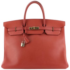 Birkin Handbag Red Ardennes with Gold Hardware 40