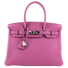 Birkin Handbag Rose Magnolia Clemence with Palladium Hardware 30