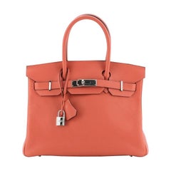 Birkin Handbag Rouge Pivoine Clemence with Palladium Hardware 30 Birkin Handbag Rouge Pivoine Clemence with Palladium Hardware 30