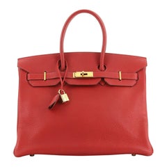 Birkin Handbag Rouge Vif Clemence with Gold Hardware 35