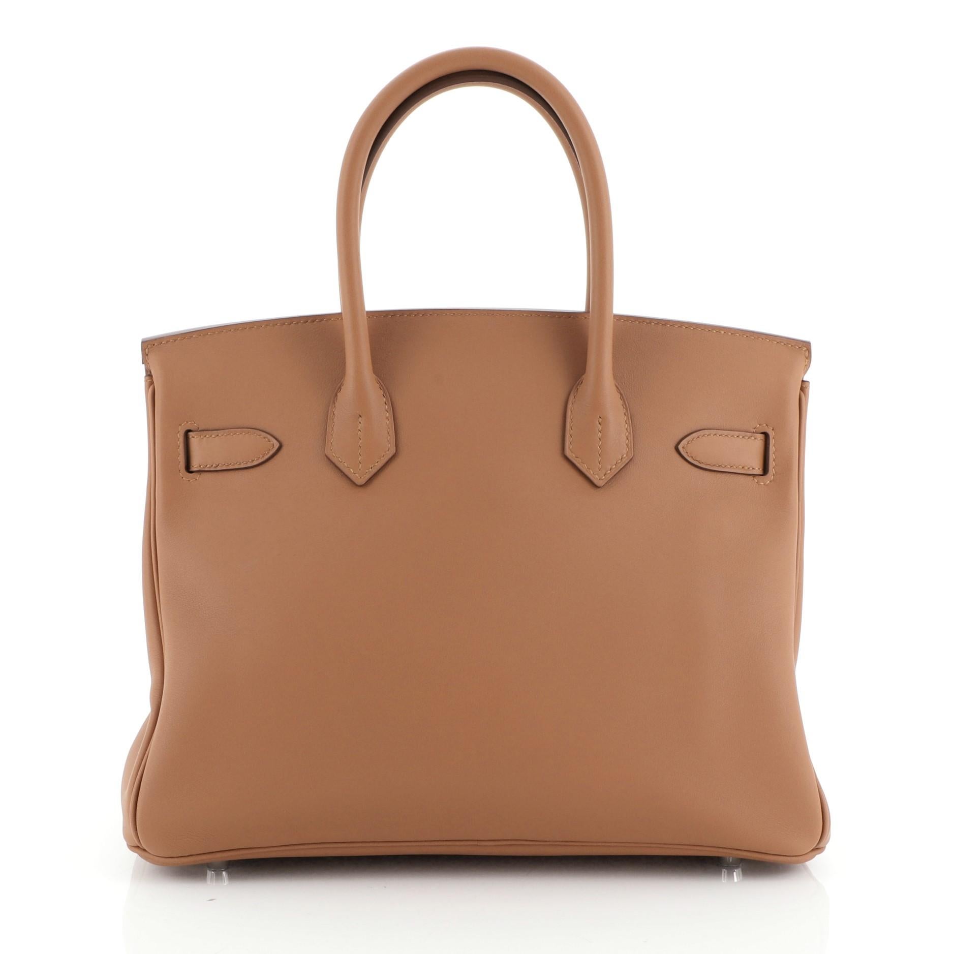 Brown Birkin Handbag Tressage Gold Swift and Palladium Hardware 30