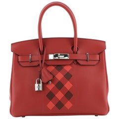 Birkin Handbag Tressage Rouge de Coeur Swift Swift and Palladium Hardware 30