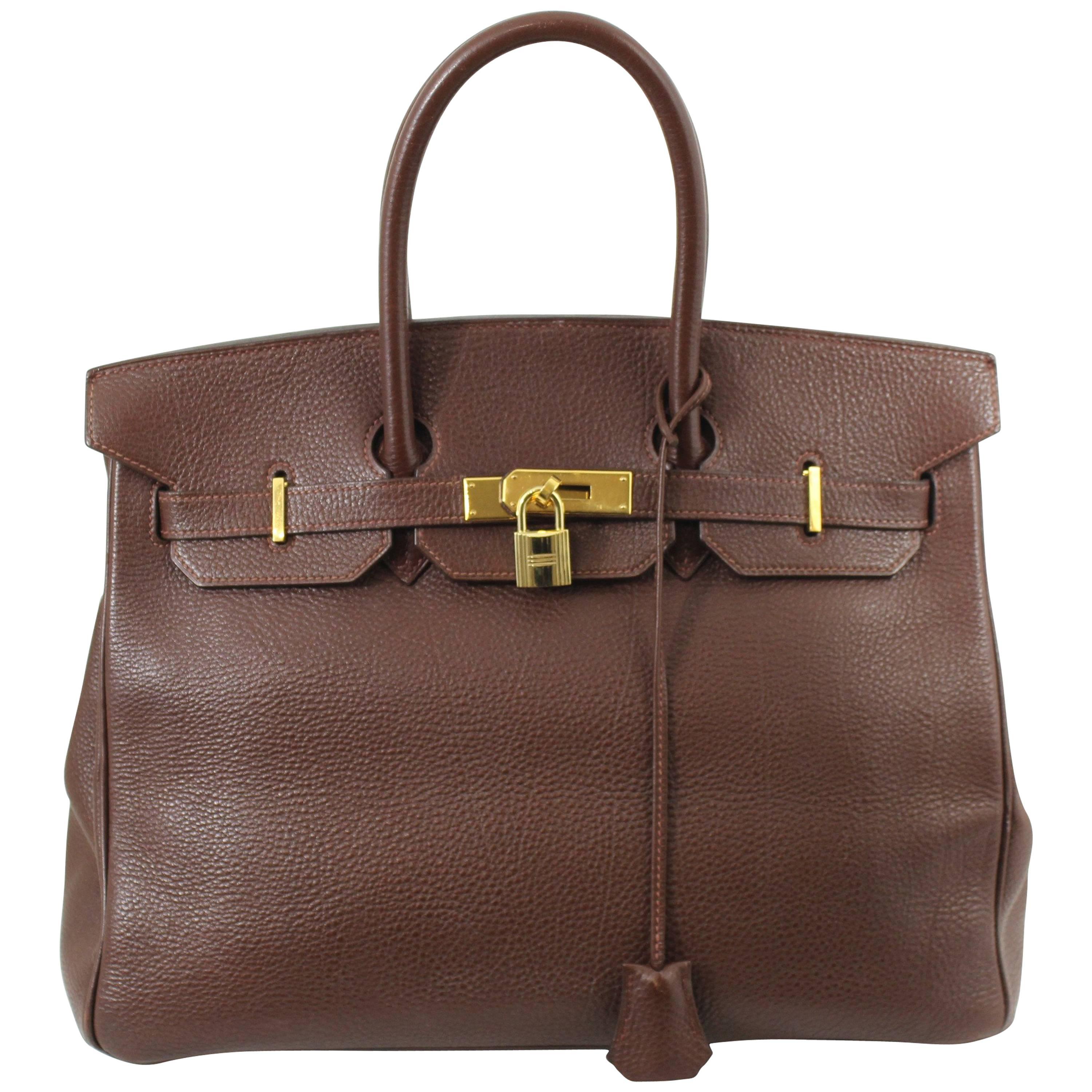 Birkin Hermes 35 in Havane Clemence Taurillon Leather For Sale