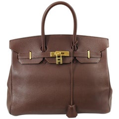 Birkin Hermes 35 in Havane Clemence Taurillon Leather