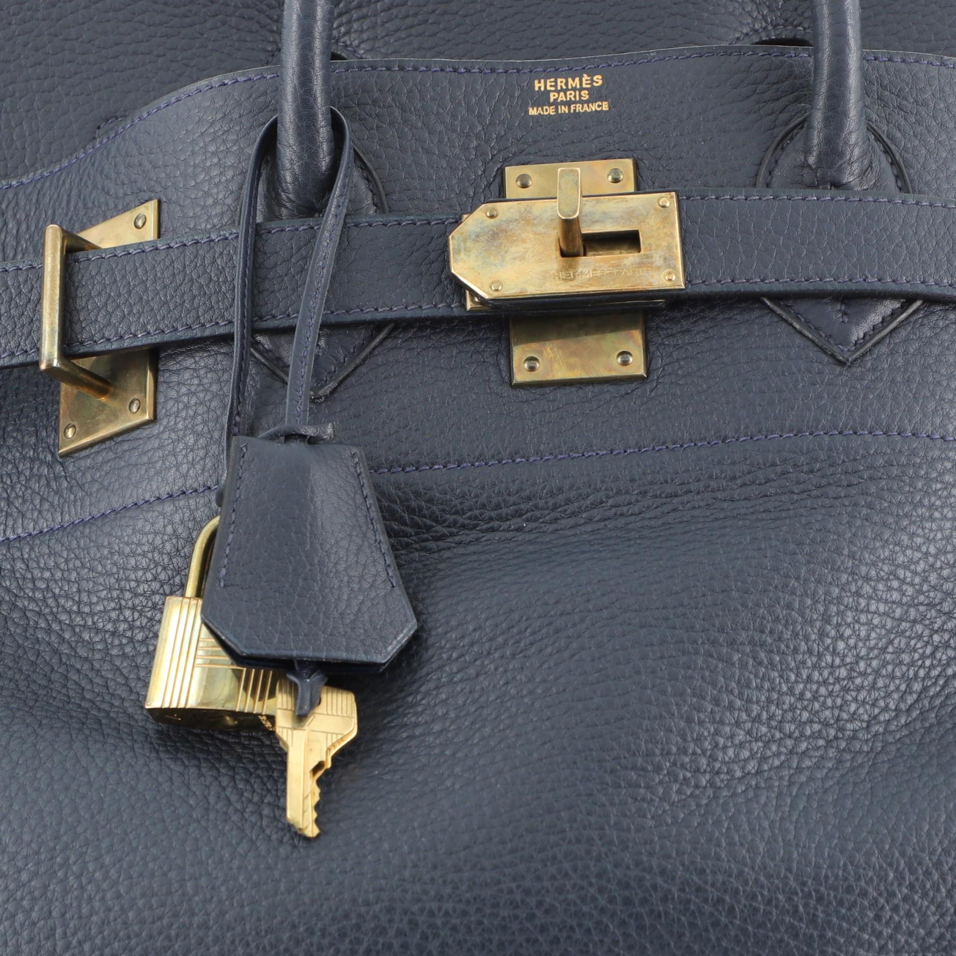 Black Birkin Voyage Blue Fjord with Gold Hardware 60