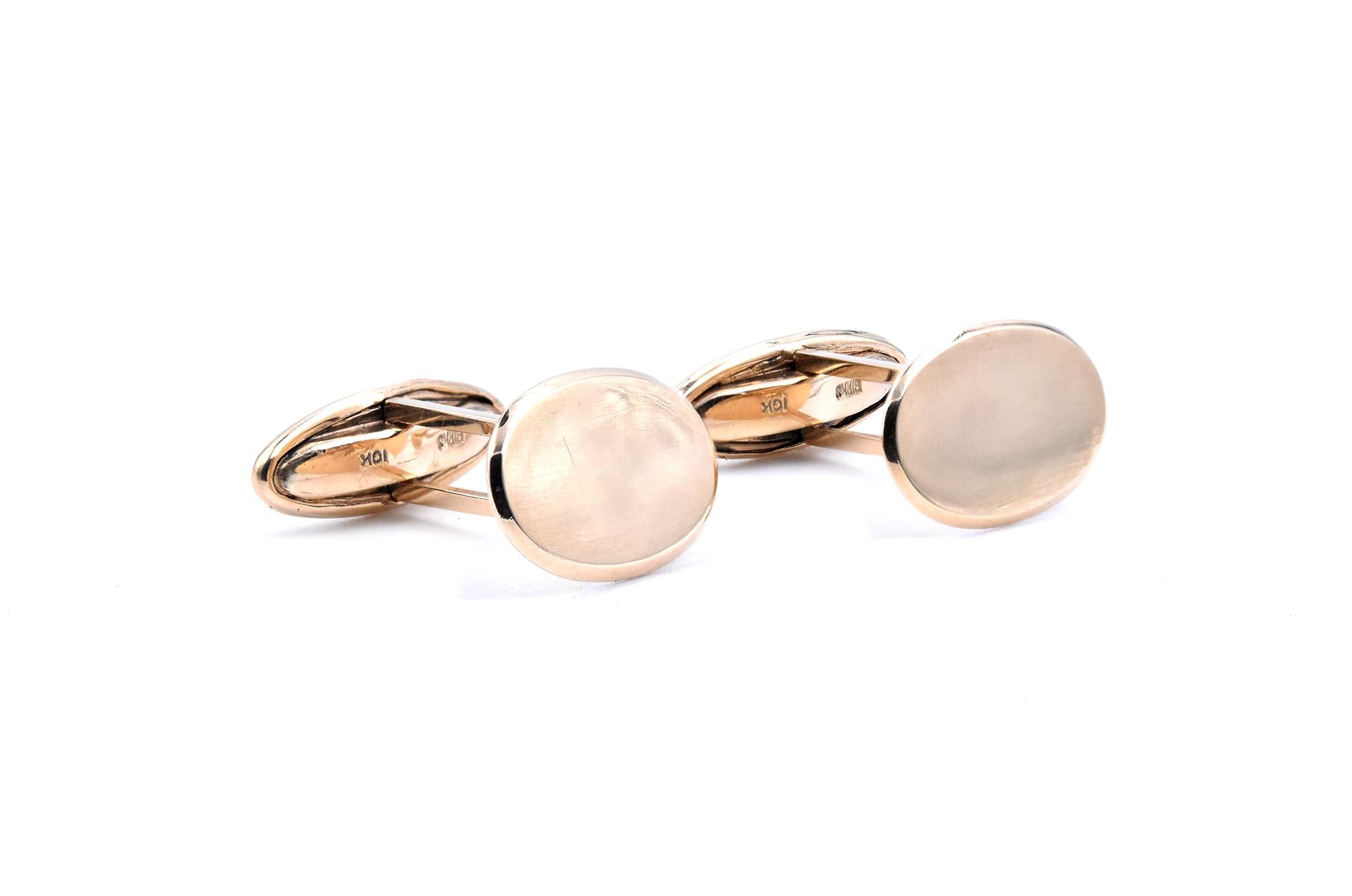 Material: 10k yellow gold
Dimensions: cufflinks measure 12.6 X 19mm 
Weight: 10.0 grams
