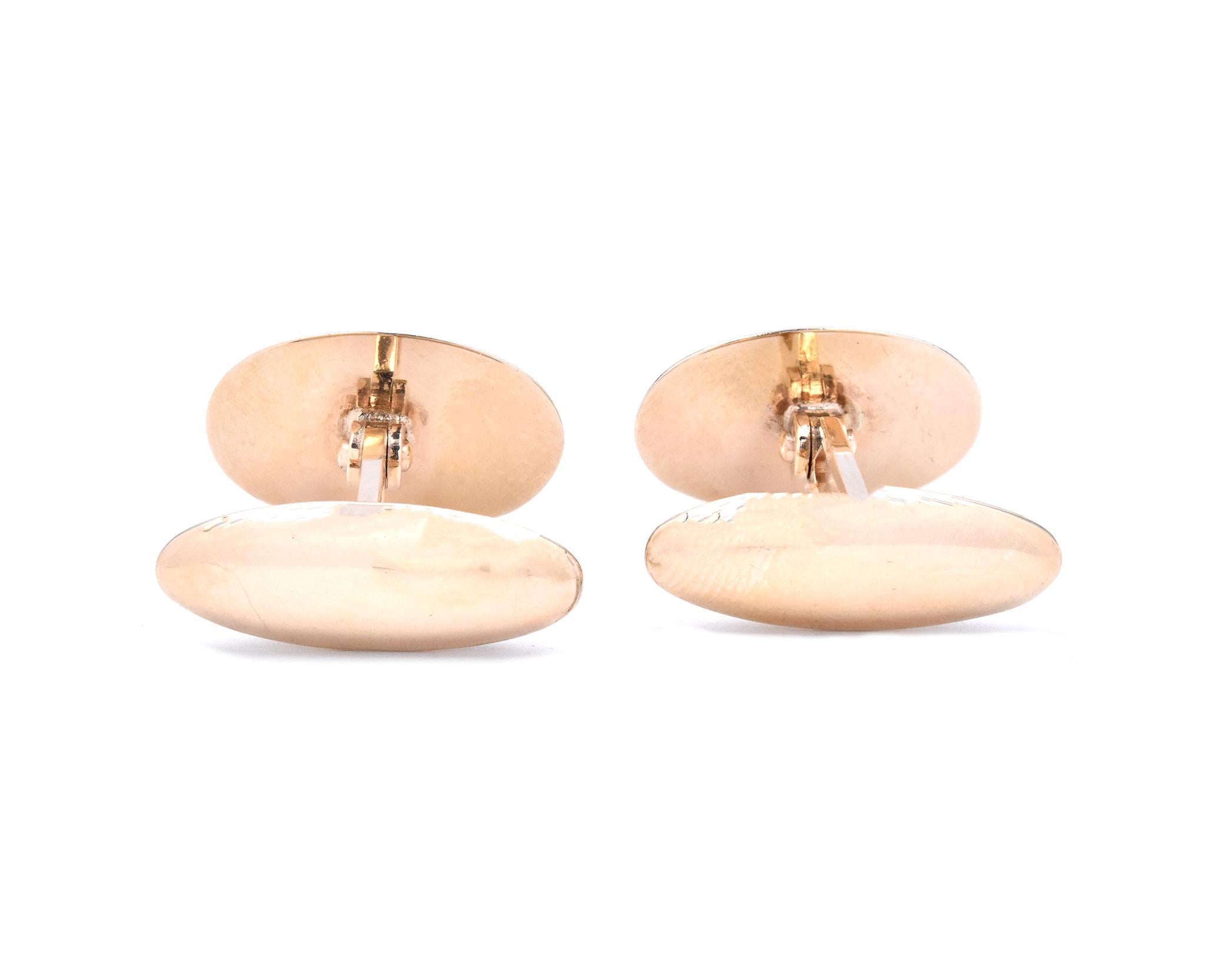 Birks 10 Karat Yellow Gold Oval Cufflinks In Excellent Condition For Sale In Scottsdale, AZ