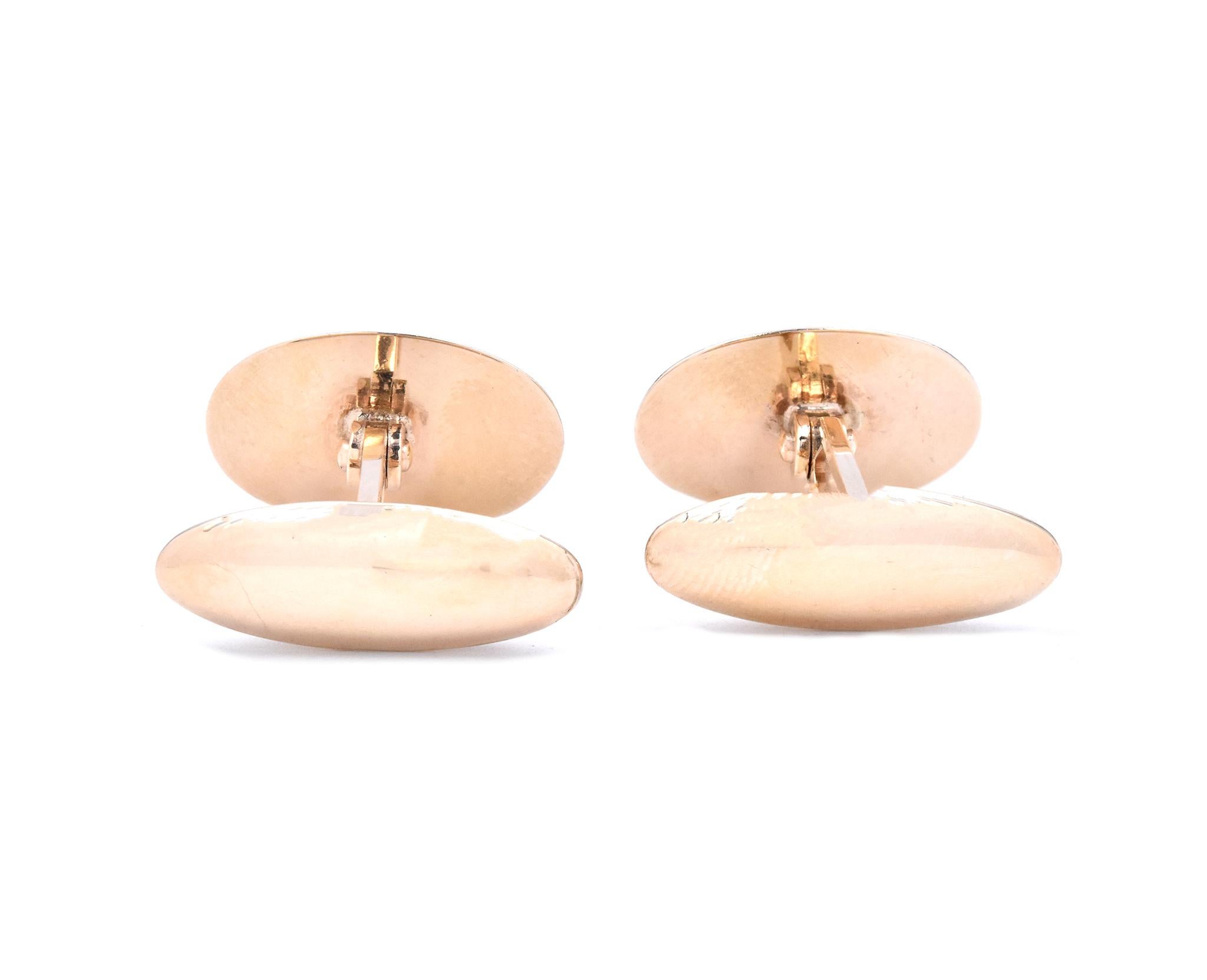 Birks 10 Karat Yellow Gold Oval Cufflinks In Excellent Condition For Sale In Scottsdale, AZ