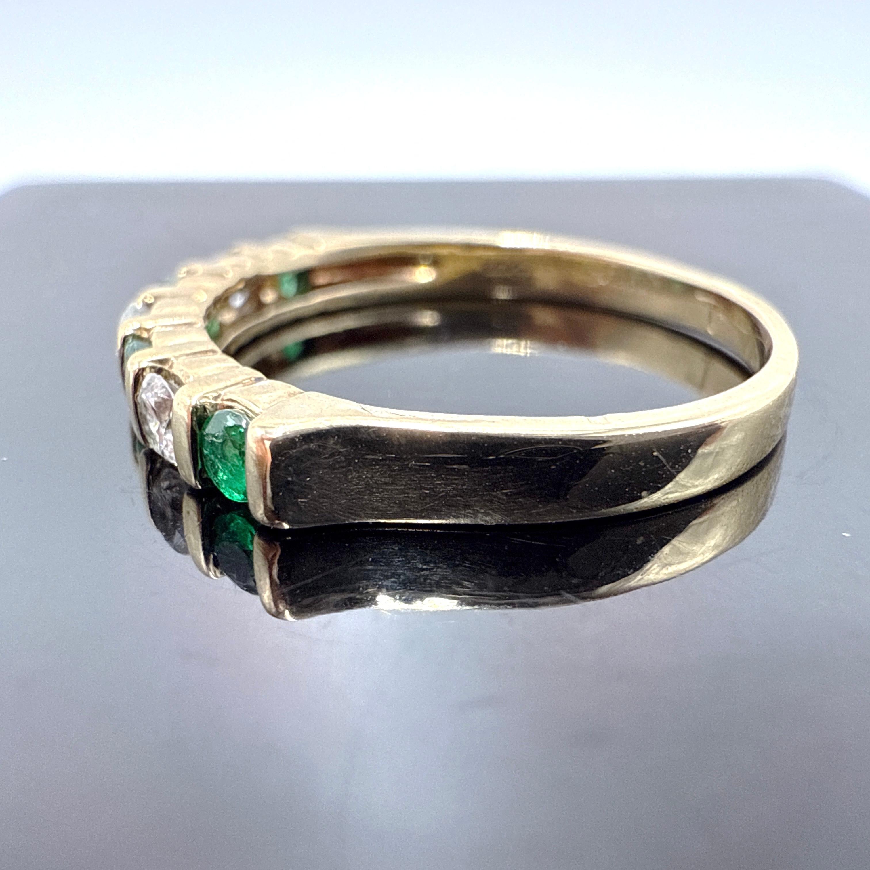 Women's BIRKS 14K Yellow Gold Emerald and Diamond 7-Stone Ring 0.40TCW