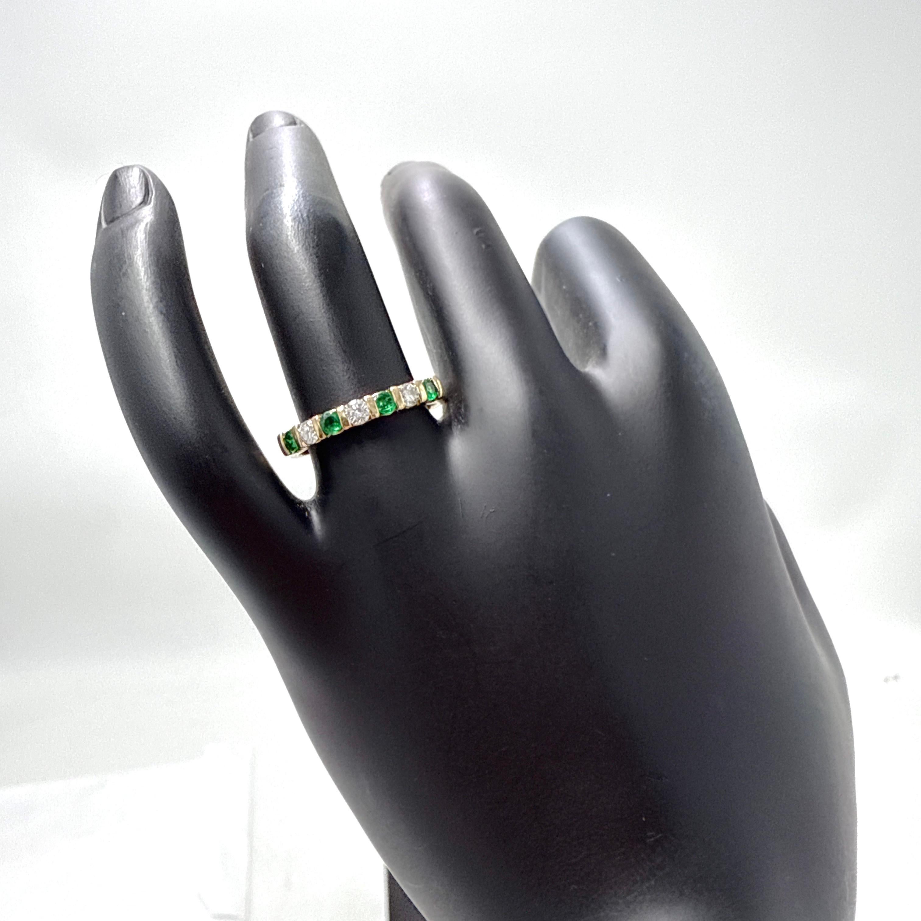BIRKS 14K Yellow Gold Emerald and Diamond 7-Stone Ring 0.40TCW 2