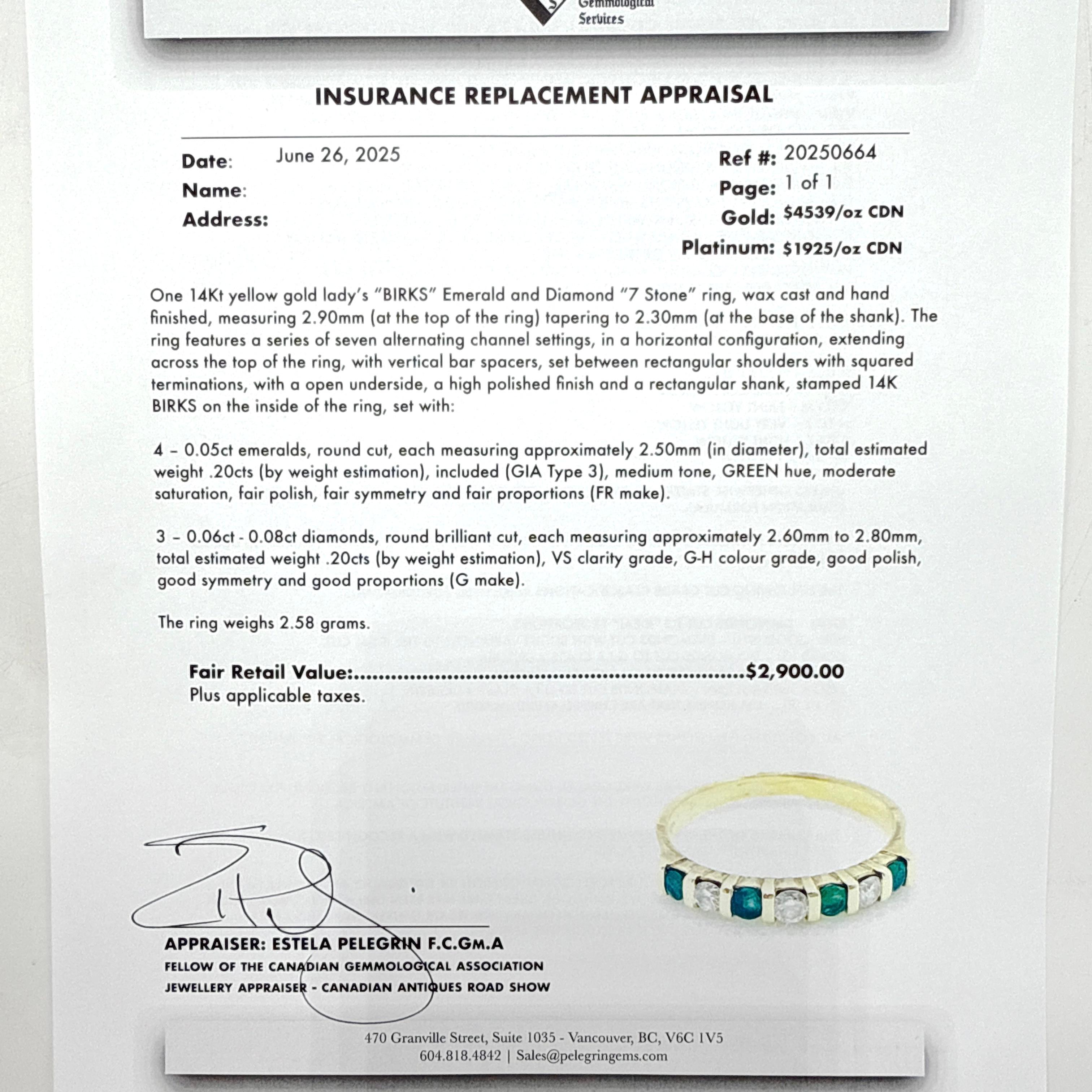 BIRKS 14K Yellow Gold Emerald and Diamond 7-Stone Ring 0.40TCW 3