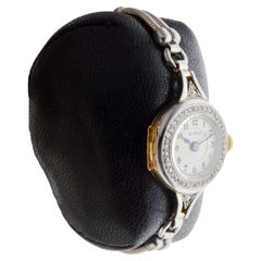 Birks 14Kt Solid White Gold Ladies Art Deco Two Tone Watch circa 1920's