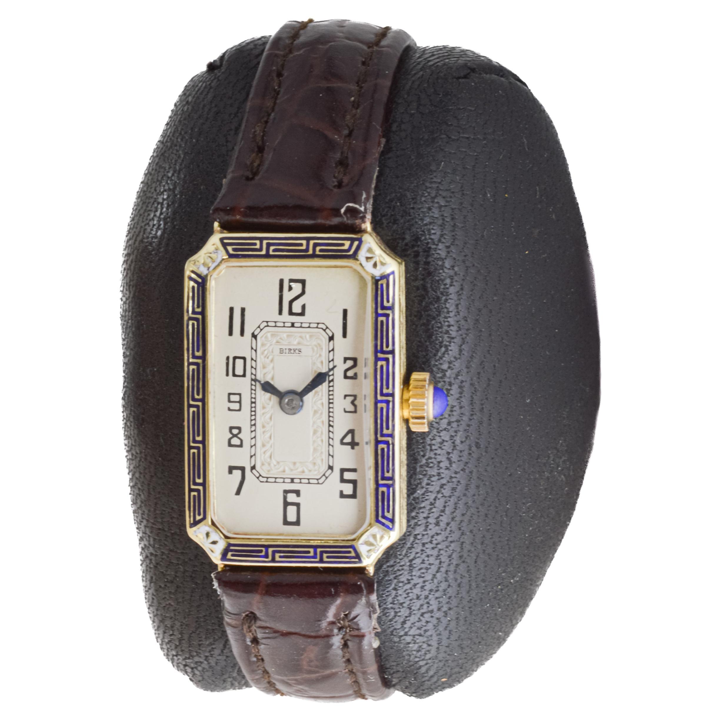 Birks 14Kt Yellow Gold and Enamel Ladies Art Deco Watch circa 1930's 1
