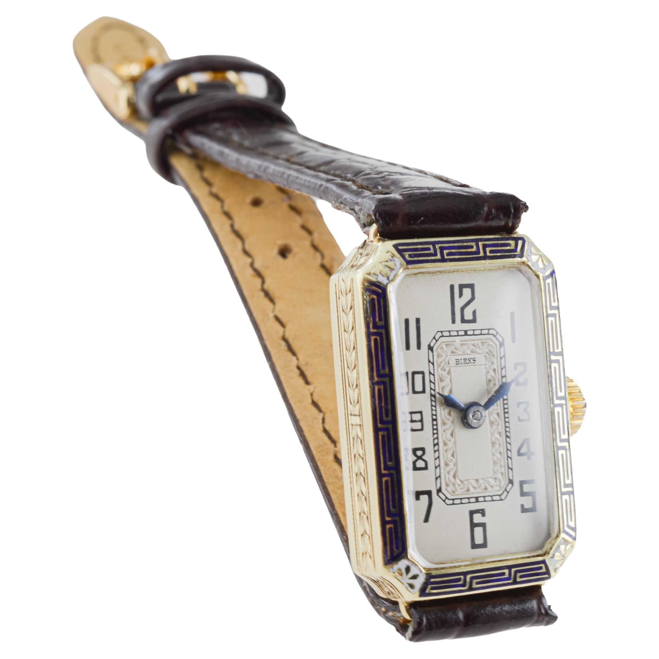 Birks 14Kt Yellow Gold and Enamel Ladies Art Deco Watch circa 1930's 3