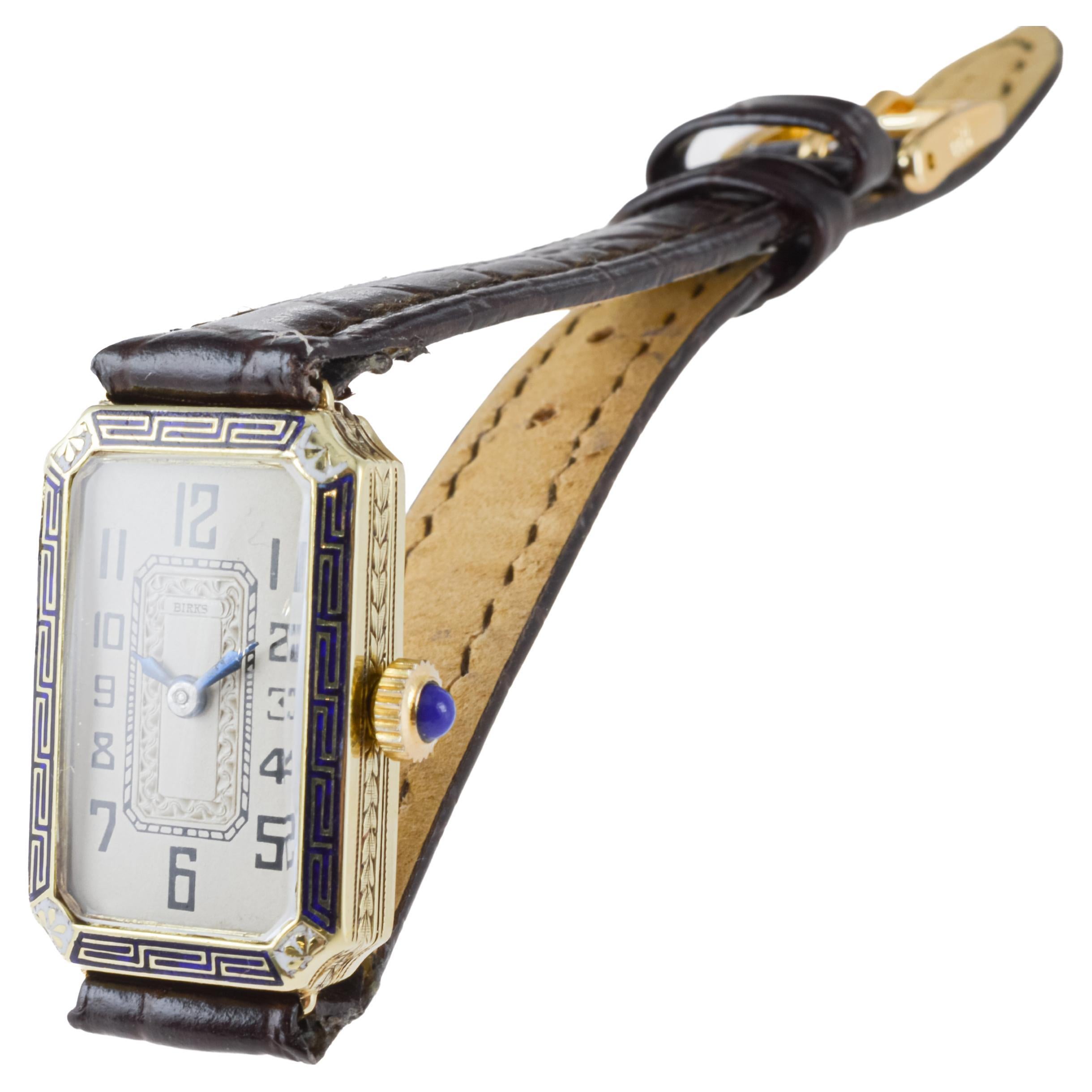 Birks 14Kt Yellow Gold and Enamel Ladies Art Deco Watch circa 1930's 5