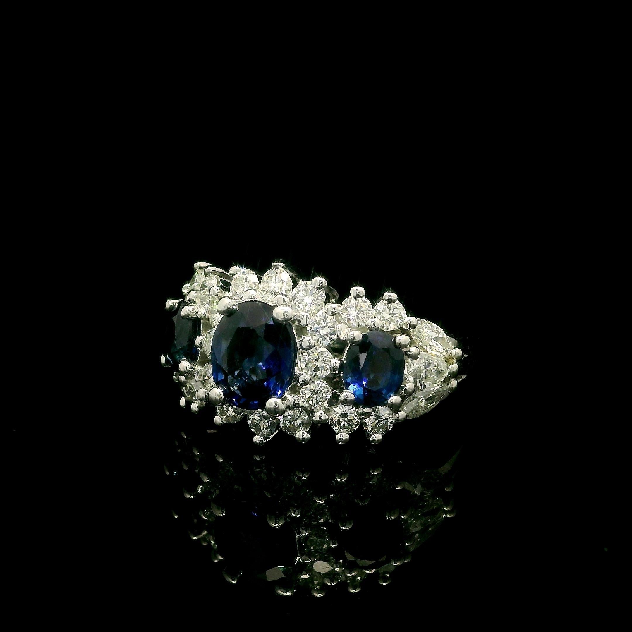 Birks 18k Gold High Quality 3.26ctw Oval Sapphire Diamond 12.2mm Wide Band Ring In Excellent Condition In Montclair, NJ