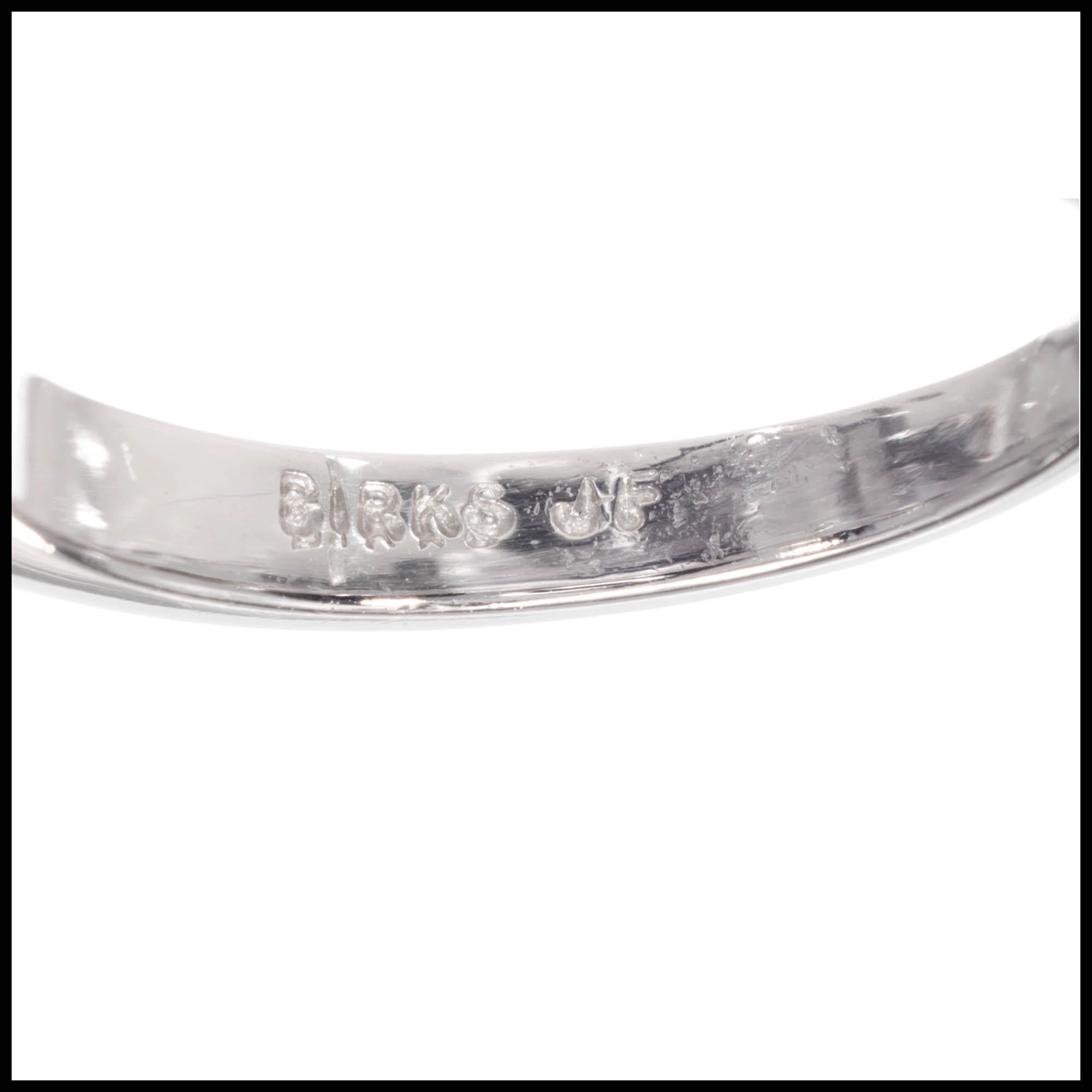 Round Cut Birks .86 Carat Diamond Platinum Three-Stone Engagement Ring For Sale