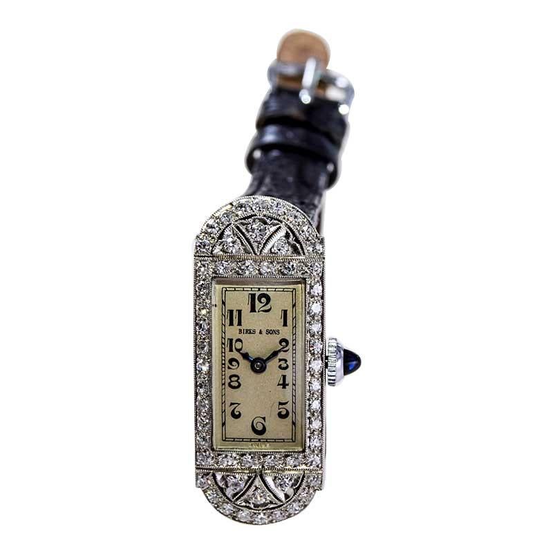 Birks and Sons Platinum Ladies Art Deco Diamond Dress Watch from 1930's For Sale 3