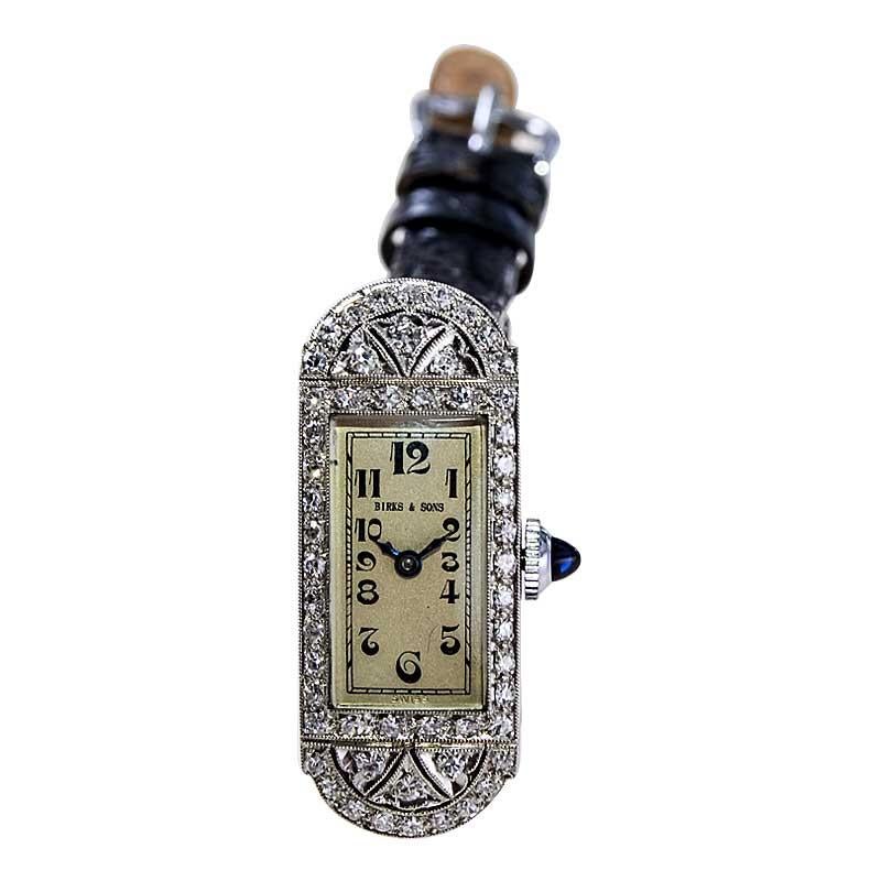 Birks and Sons Platinum Ladies Art Deco Diamond Dress Watch from 1930's For Sale 4