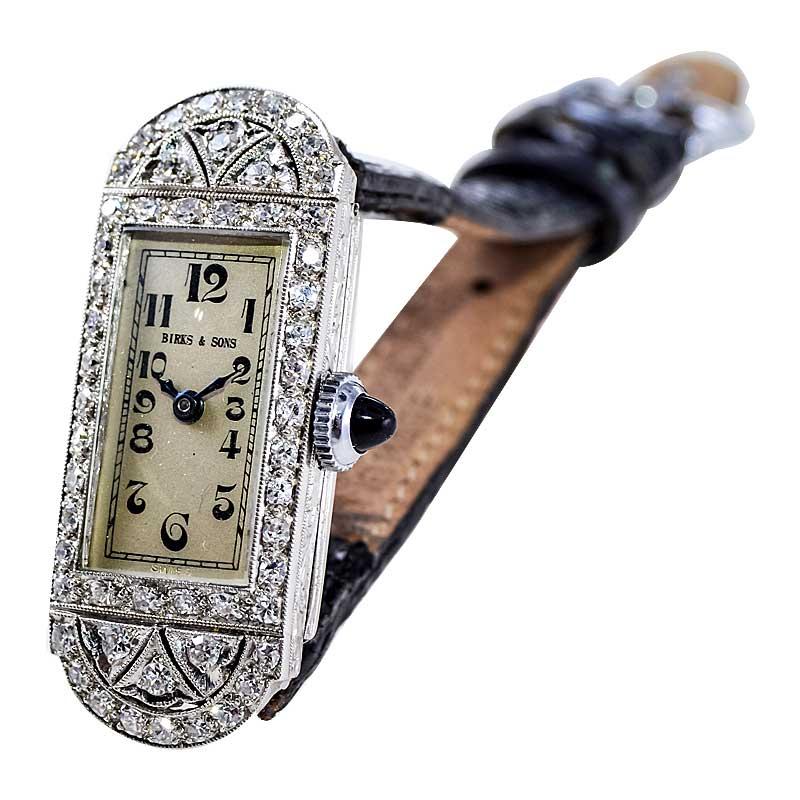 Birks and Sons Platinum Ladies Art Deco Diamond Dress Watch from 1930's For Sale 5