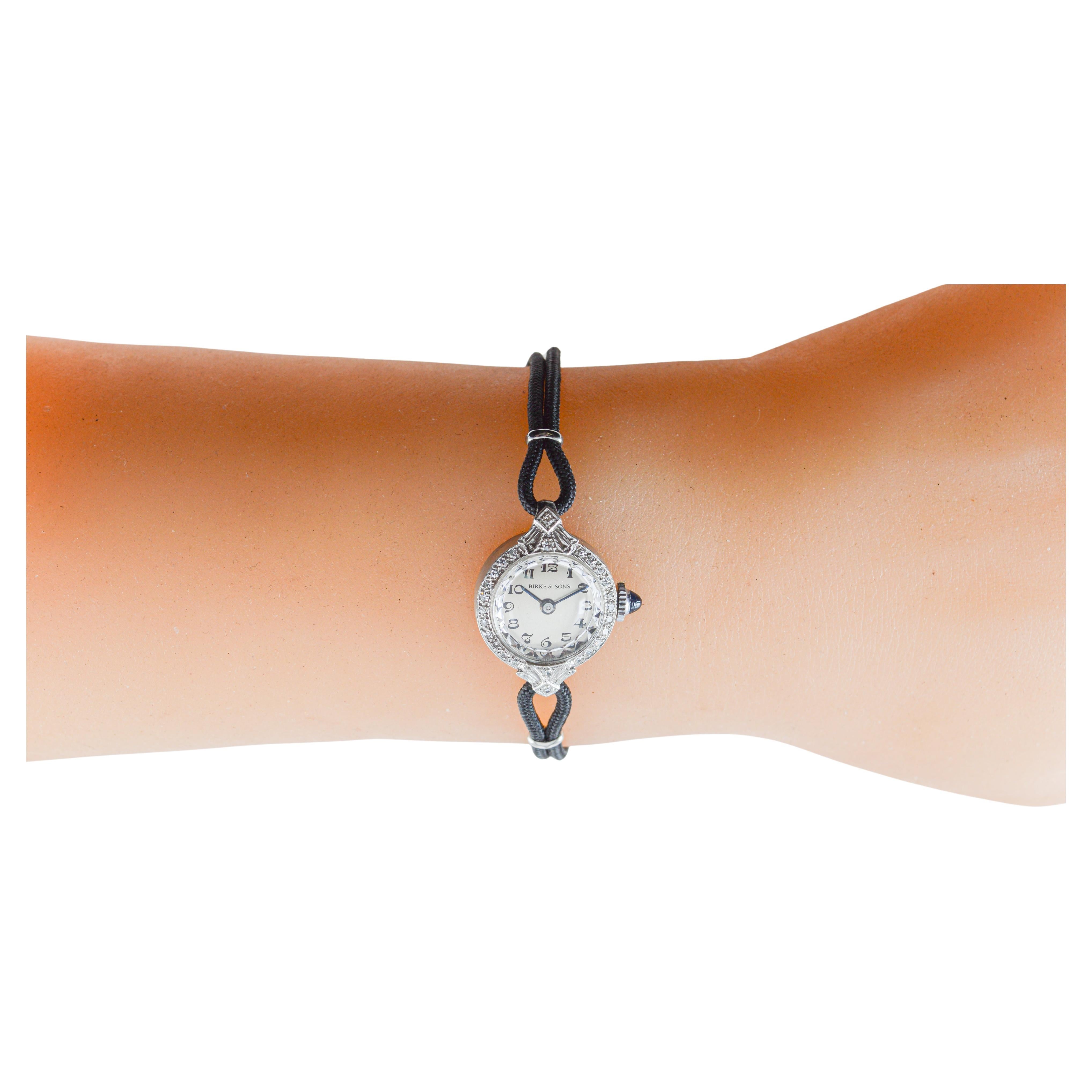 Birks and Sons Platin Damen Art Deco Diamond Dress Watch aus den 1930er Jahren im Angebot 11
