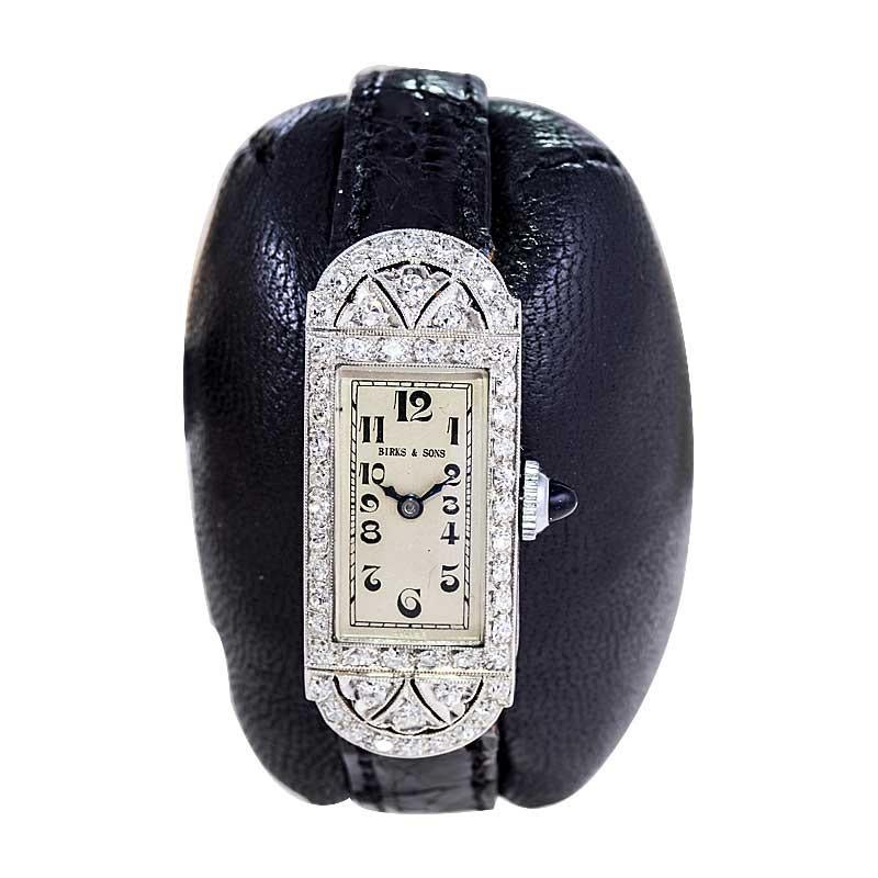 Birks and Sons Platinum Ladies Art Deco Diamond Dress Watch from 1930's In Excellent Condition For Sale In Long Beach, CA