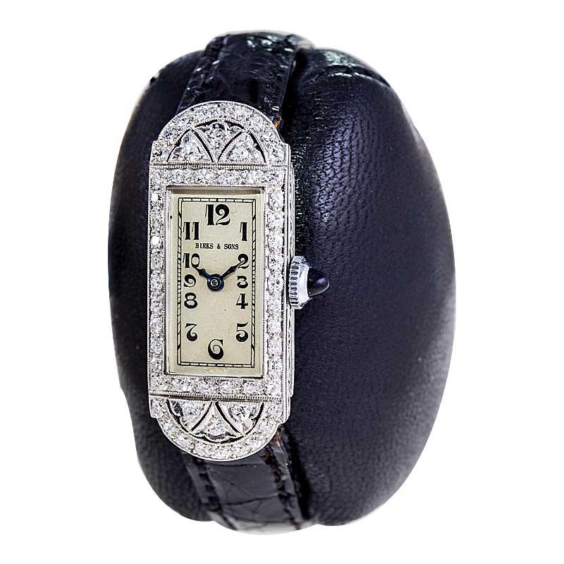 Women's or Men's Birks and Sons Platinum Ladies Art Deco Diamond Dress Watch from 1930's For Sale